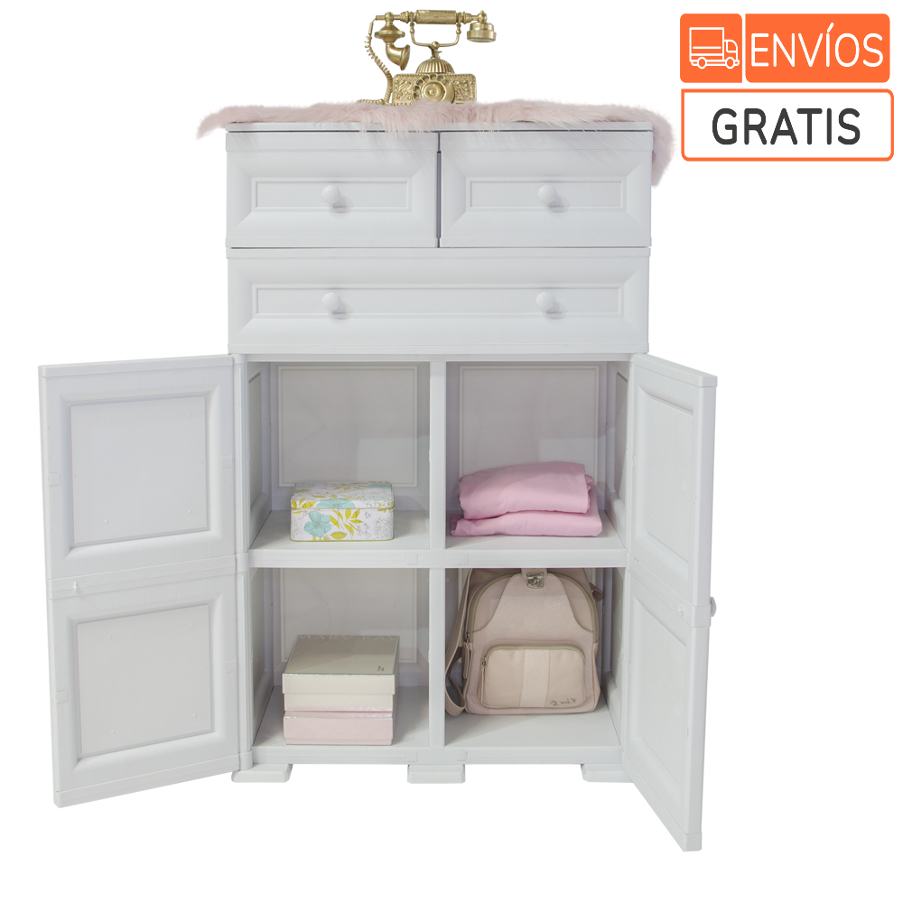 Mueble Organizador Elegance Picasso, Blanco Perla, Con Tres Cajones Deslizables